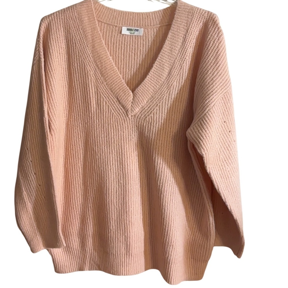 DOUBLE ZERO Lovely Large Pink V Neck Long Sleeve Knit Sweater‎ Women NEW w/o tag